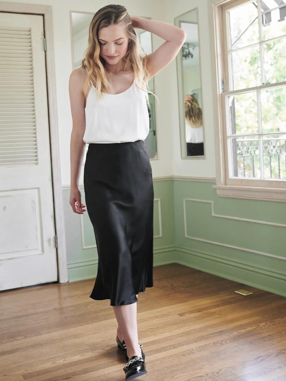 Quince 100% Silk Midi Slip Skirt Quiet Luxury Minimalist Chic Small